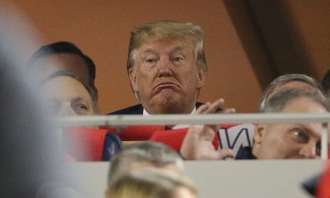 Donald Trump was greeted with loud boos and chants of ‘lock him up’ when he appeared on screen at Sunday’s World Series game between the Nationals and Astros. 