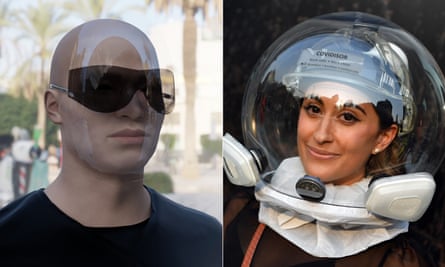 The Vue Shield by Joe Doucet and style blogger Michelle Madonna wears the Covidisor at NYFW.