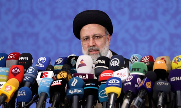 Iran’s president-elect Ebrahim Raisi at a news conference in Tehran, Iran, June 2021