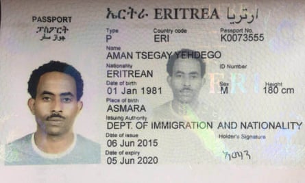Copy of a forged Eritrean passport used by notorious human trafficker Medhanie Yehdego Mered