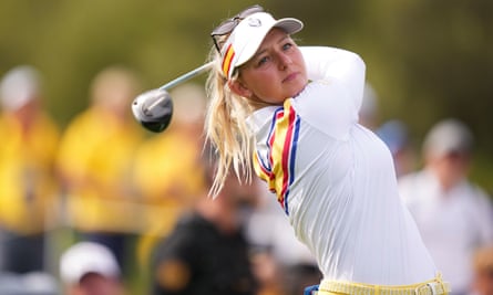 Europe's Emily Pedersen drives the ball