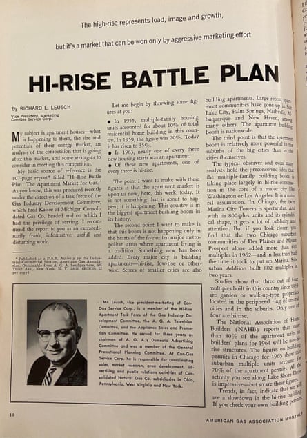 A page from a 1964 issue of AGA Monthly outlining a 12-step plan to ensure that new developments would opt for gas over electricity.