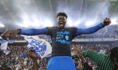 M'Baye Niang, scorer of Empoli’s winning goal against Roma, celebrates after the final whistle. 