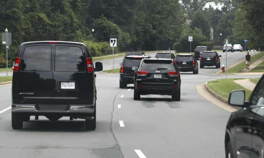 Trump’s motorcade drives to Trump National Golf Club in Sterling, Virginia, on Saturday.