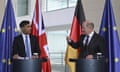 British Prime Minister Rishi Sunak in Berlin<br>BERLIN, GERMANY - APRIL 24: German Chancellor Olaf Scholz (R) and British Prime Minister Rishi Sunak (L) hold a joint press conference following their meeting in Berlin, Germany on April 24, 2024. (Photo by Halil Sagirkaya/Anadolu via Getty Images)