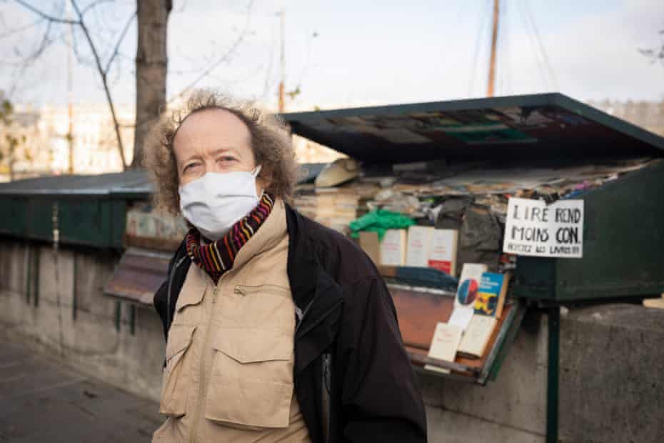 Jérôme Callais, president of the Association of Bouquinistes of Paris, photographed on his book stall on the banks of the Seine.