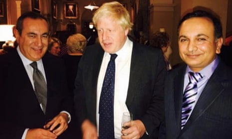 Boris Johnson pictured at the dinner with the ‘London professor’, Joseph Mifsud (left) and Prasenjit Kumar Singh.