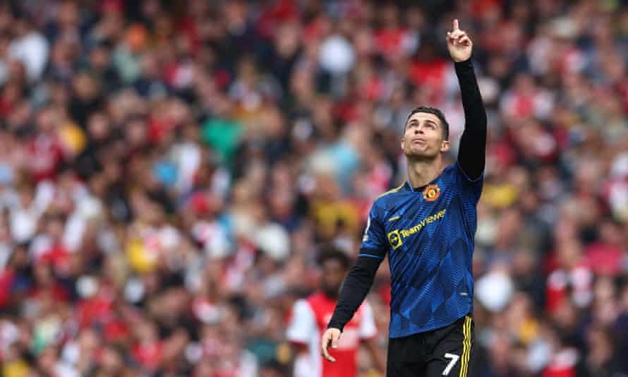 A poignant celebration from Manchester United's Cristiano Ronaldo after he scored a goal.