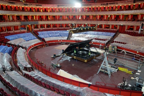 The yakata is assembled on the floor of the Royal Albert Hall