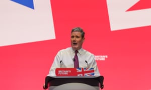 Labour Conference - Day Three And Leader's Speech<br>LIVERPOOL, ENGLAND - OCTOBER 10: Labour party leader, Sir Keir Starmer delivers the leader's speech, covered in glitter after a protestor stormed the stage on the third day of the Labour Party conference on October 10, 2023 in Liverpool, England. Keir Starmer addresses delegates and party members at Labour Party Conference. (Photo by Ian Forsyth/Getty Images)