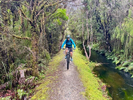 Tracey Croke cycling the Kaniere Water Race.