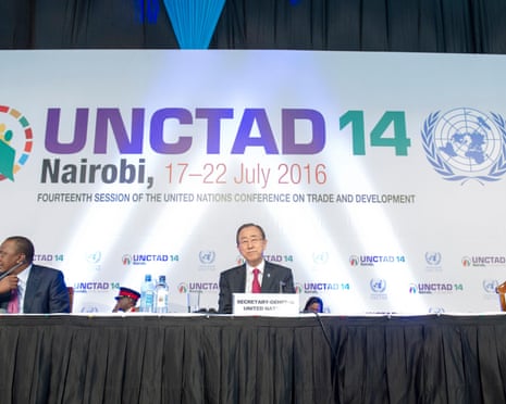 UN secretary general Ban Ki-moon (centre) opens the Unctad conference in Nairobi.