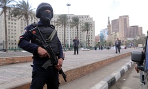 A member of the Egyptian security forces in Cairo's Tahrir Square on Sunday