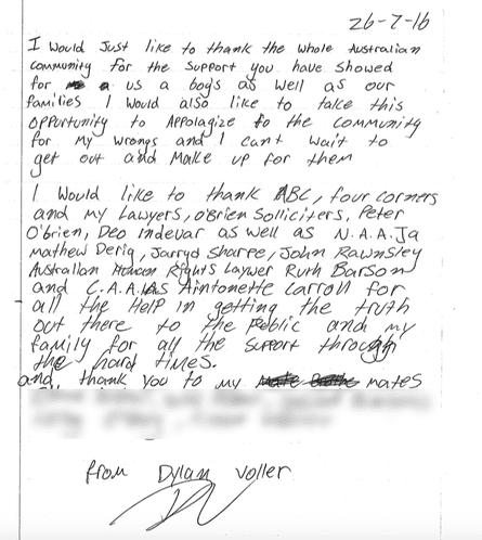 Dylan Voller letter