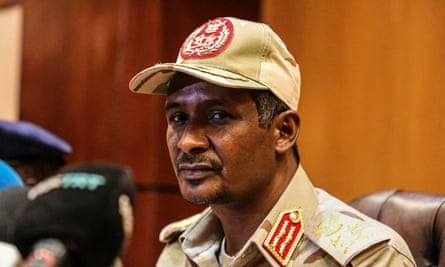 The deputy head of the Sudan military council, Lt Gen Mohamed Hamdan Hemedti’ Dagalo speaks at a press conference in 2019