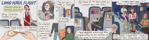 Edith Pritchett cartoon on flying long haul, panel 1