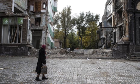 A bombed building in Zaporizhzhia, Ukraine.