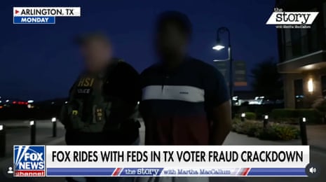A screenshot from a Fox News report on the arrest of green-card holder in Texas accused of illegally voting in 2018.