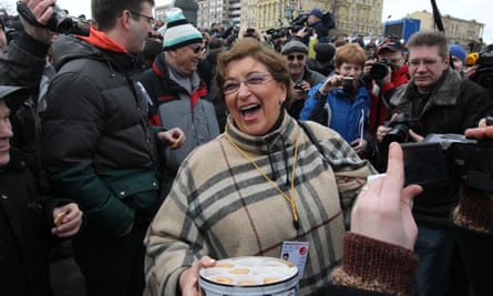 Yevgenia Albats at an anti-Putin protest in Moscow in 2012