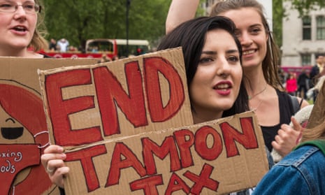 Women’s rights activists campaign to urge the government to axe the tax on tampons in London, May 2016 .
