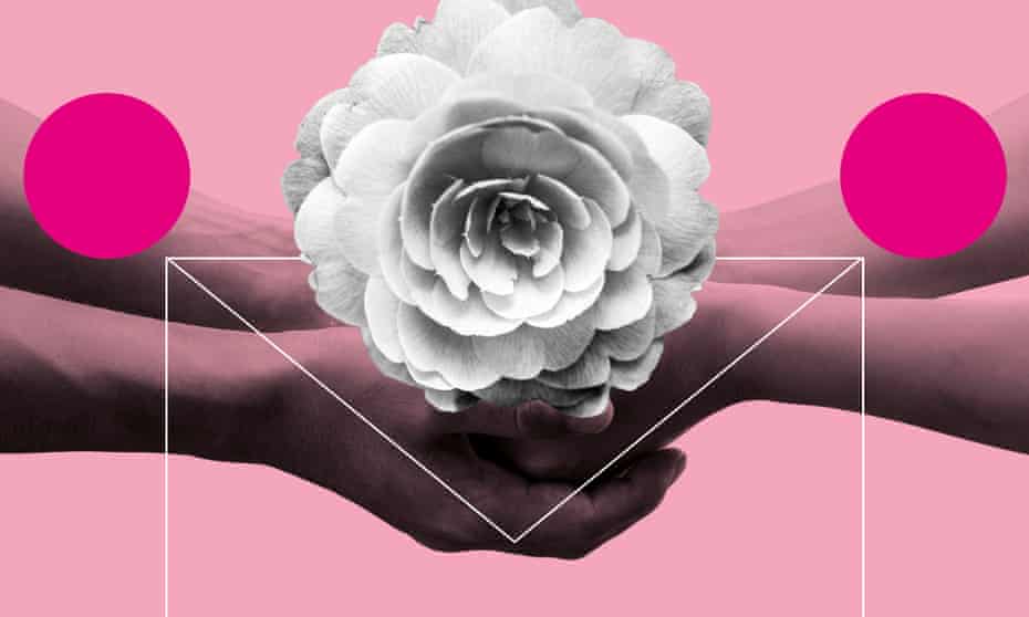 holding hands and camellia flower