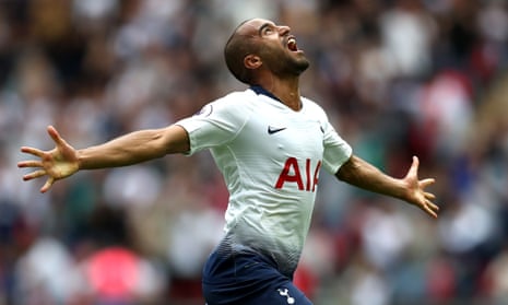 Tottenham’s Lucas Moura celebrates after scoring his team’s first goal during August’s match against Fulham.