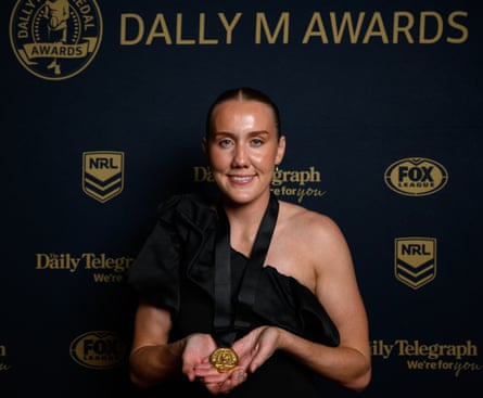 Tamika Upton poses for a photograph after winning NRLW Player of the Year during the NRL 2026 Dally M Awards at The Cutaway in Sydney, Wednesday, September 30, 2026. (AAP Image/Dan Himbrechts) NO ARCHIVING
