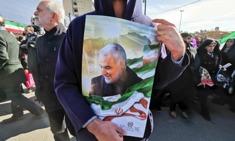 A portrait of Suleimani carried at rally marking the 40th day of mourning in Tehran.