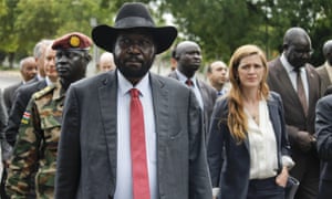 South Sudan’s president, Salva Kiir, with members of the UN security council in Juba
