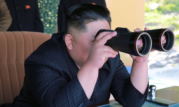 North Korea’s leader Kim Jong-un supervises a military drill in North Korea on 10 May.
