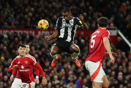 Newcastle’s Alexander Isak scores their early first goal in the 2-0 victory over Manchester United at Old Trafford