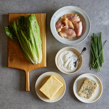 Buffalo chickenhearted skewers pinch bluish food crockery and dip - ingredients