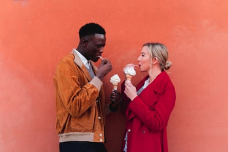 A couple eating ice-cream (posed by models)