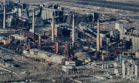 The Avdiivka coke chemical plant on 15 February and surrounding buildings showing signs of bomb damage