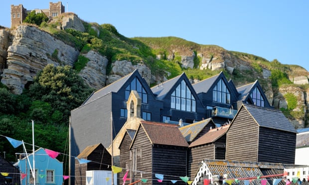 Modern apartments and historic net sheds in the East Cliff area of Hastings