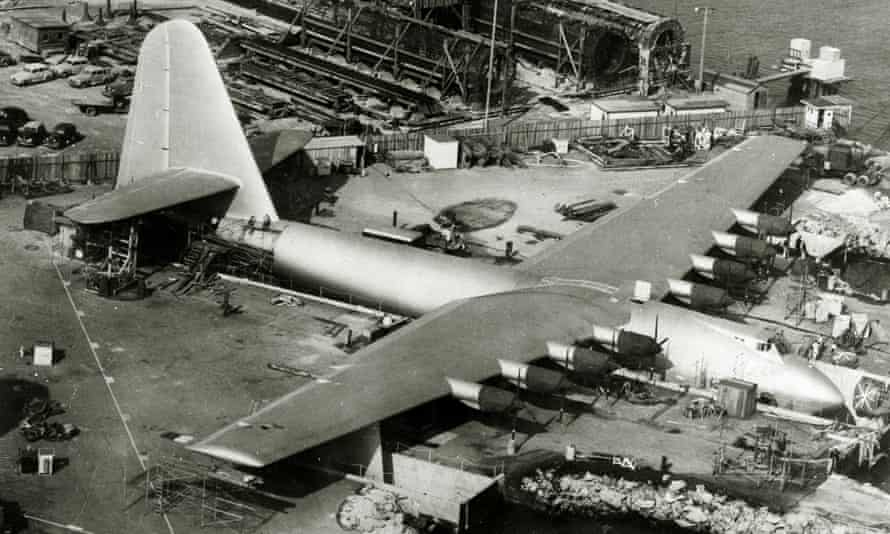The vast wooden sea-plane ‘Spruce Goose’, seen near completion in Long Beach, California.