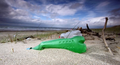 Plastic bottles litter the beaches in Prestwick, Scotland