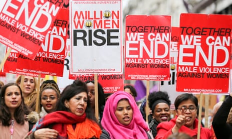 Women and children march in London against male violence in all its forms against women and girls on International Women’s Day 2018.