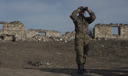 An ethnic Armenian soldier near the village of Taghavard in Nagorno-Karabakh