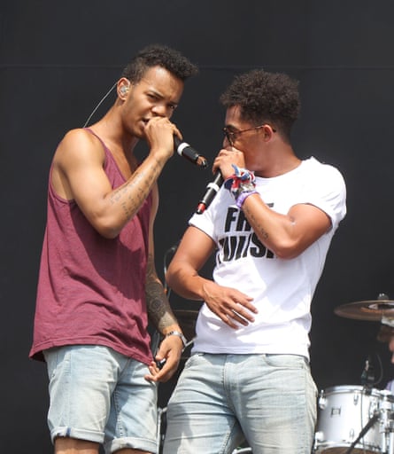Harley Alexander-Sule and Jordan Stephens perform on stage as Rizzle Kicks