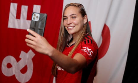 Irene Guerrero of Manchester United Women poses after signing for the club