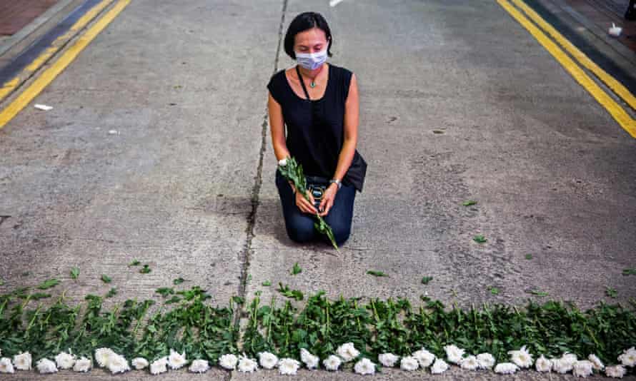 An artist takes part in a performance in Hong Kong on Thursday to mark the Tiananmen Square crackdown anniversary.