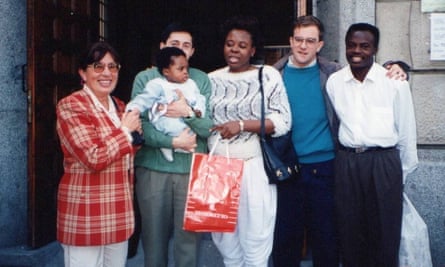 Iñaki Williams as a child with his mother, Maria (centre) and his father Felix (far right). Iñaki Mardones (second right), from whom Williams got his name, is the priest who helped the family upon their arrival in Spain.