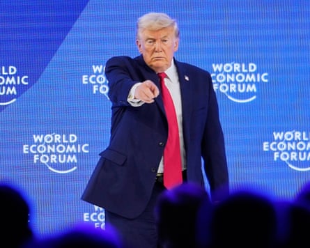 Donald Trump gestures after delivering his WEF speech