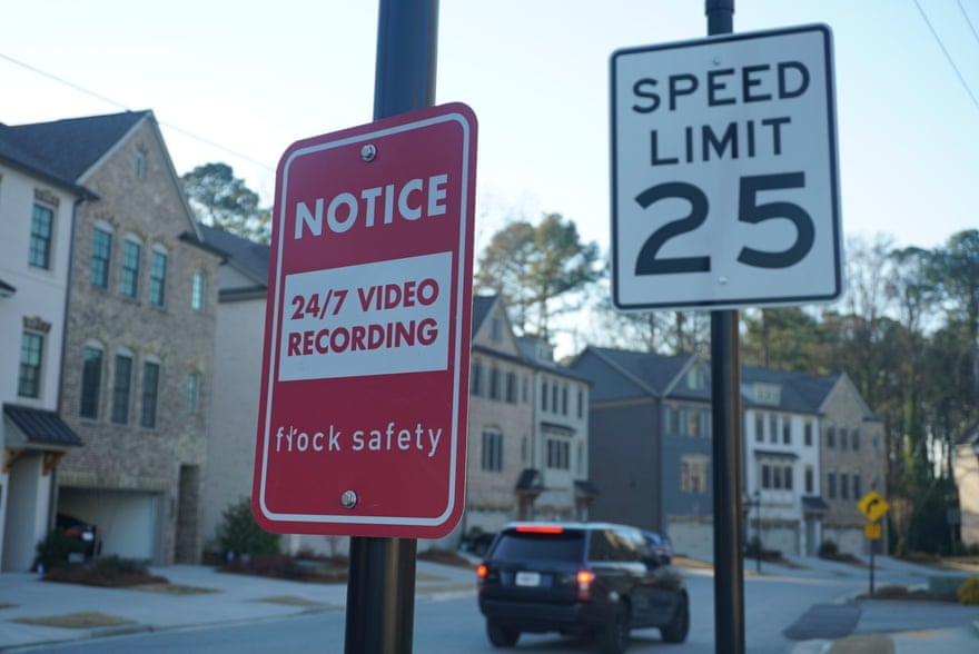 A sign in a Brookhaven neighborhood where Flock Safety license plate scanners have been installed.