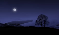 Winter landscape at night in the Pennines, Hawes, Yorkshire, England.