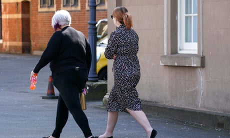 Paris Mayo, right, arrives at Worcester crown court where she is charged with the murder of Stanley Mayo in March 2019