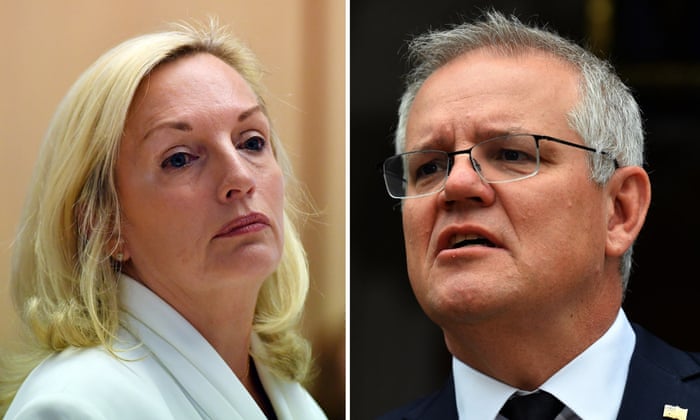 Former Australia Post CEO Christine Holgate (left) and former PM Scott Morrison.