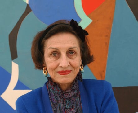 Françoise Gilot in 2003, in front of her painting Night Sky.
