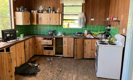 The kitchen in the Lee family’s flood-damaged home in South Lismore